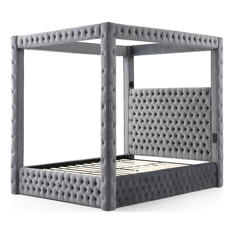 Better Home Products Dream 86.5 x 89 Velvet Upholstered King Canopy Bed in Gray