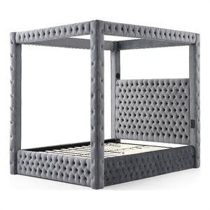 Better Home Products Dream 86.5 x 89 Velvet Upholstered King Canopy Bed in Gray