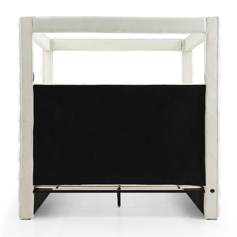 Better Home Products Dream 86.5 x 89 Velvet Upholstered King Canopy Bed in Cream