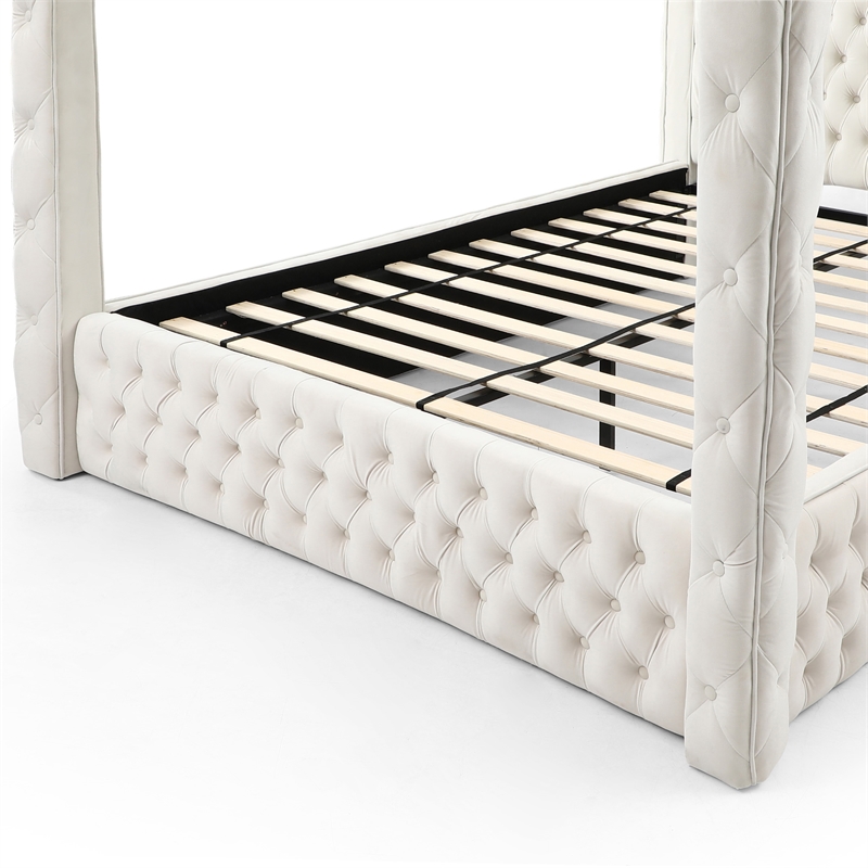 Better Home Products Dream 86.5 x 89 Velvet Upholstered King Canopy Bed in Cream
