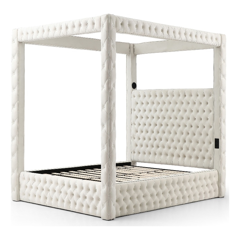 Better Home Products Dream 86.5 x 89 Velvet Upholstered King Canopy Bed in Cream