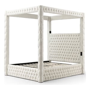 Better Home Products Dream 86.5 x 89 Velvet Upholstered King Canopy Bed in Cream