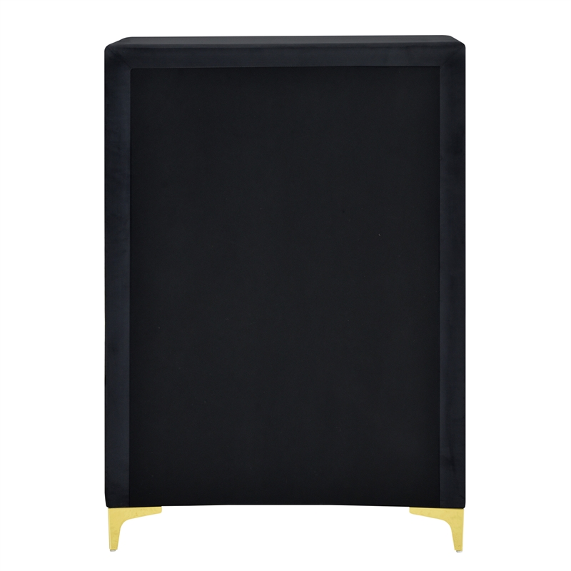 Better Home Products Monique Velvet Upholstered 5-Drawer Chest in Black