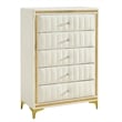 Better Home Products Monique Velvet Upholstered 5-Drawer Chest in Cream