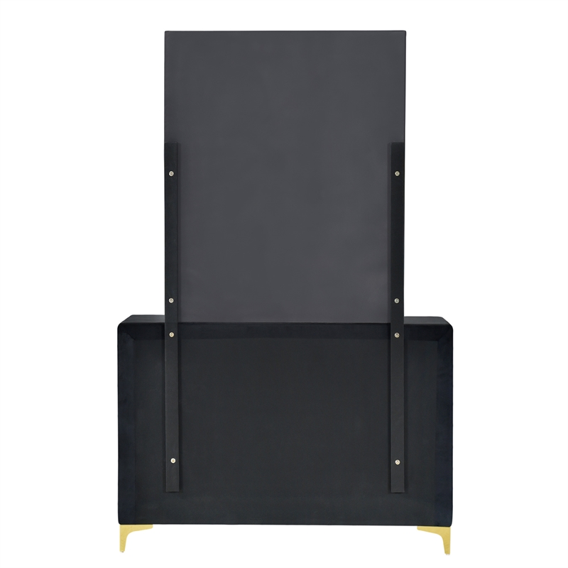 Better Home Products Velvet 6 Drawer Dresser with Mirror and Gold Legs in Black