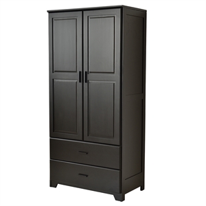 Better Home Products Pine Wood Closet with Raised Doors and 2-Drawers in Black