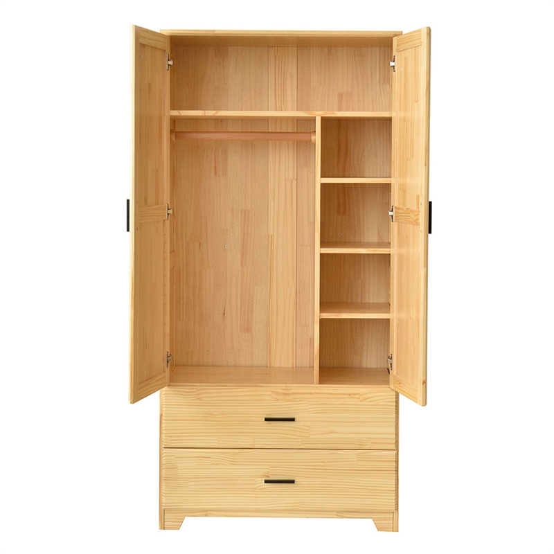 Better Home Products Pine Wood Closet with Raised Doors and 2-Drawers in Natural