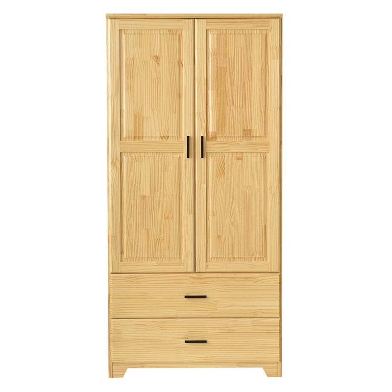 Better Home Products Pine Wood Closet with Raised Doors and 2-Drawers in Natural