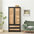 Better Home Products Pine Wood Closet with Rattan Doors and 2-Drawers in Black
