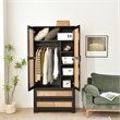 Better Home Products Pine Wood Closet with Rattan Doors and 2-Drawers in Black