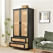 Better Home Products Pine Wood Closet with Rattan Doors and 2-Drawers in Black