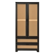 Better Home Products Pine Wood Closet with Rattan Doors and 2-Drawers in Black