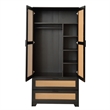 Better Home Products Pine Wood Closet with Rattan Doors and 2-Drawers in Black