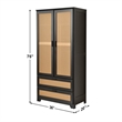 Better Home Products Pine Wood Closet with Rattan Doors and 2-Drawers in Black