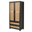 Better Home Products Pine Wood Closet with Rattan Doors and 2-Drawers in Black