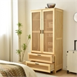Better Home Products Pine Wood Closet with Rattan Doors and 2-Drawers in Natural