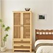 Better Home Products Pine Wood Closet with Rattan Doors and 2-Drawers in Natural