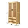 Better Home Products Pine Wood Closet with Rattan Doors and 2-Drawers in Natural