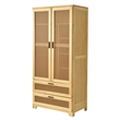 Better Home Products Pine Wood Closet with Rattan Doors and 2-Drawers in Natural