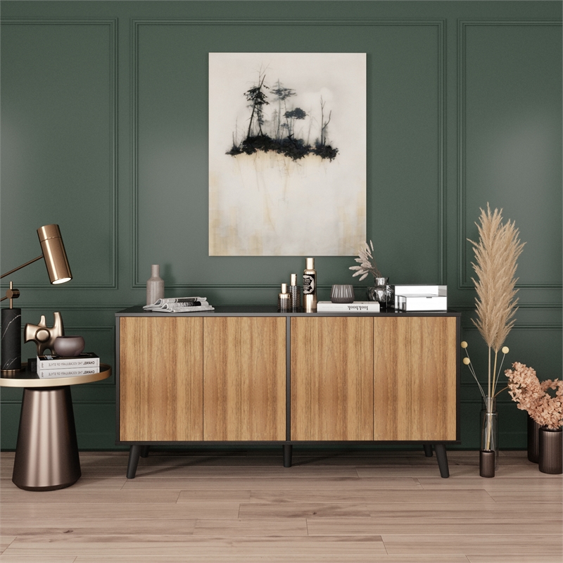 Better Home Products Sideboard Buffet Cabinet with Storage in Black & Walnut