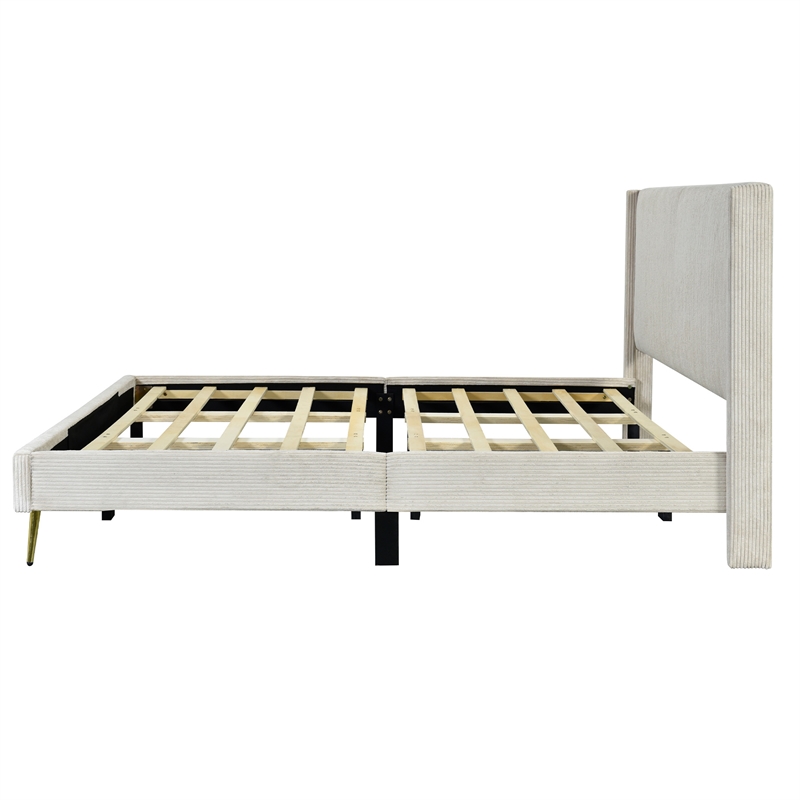 Better Home Products Vita Solid Wood & Velvet Platform King Size Bed in Cream
