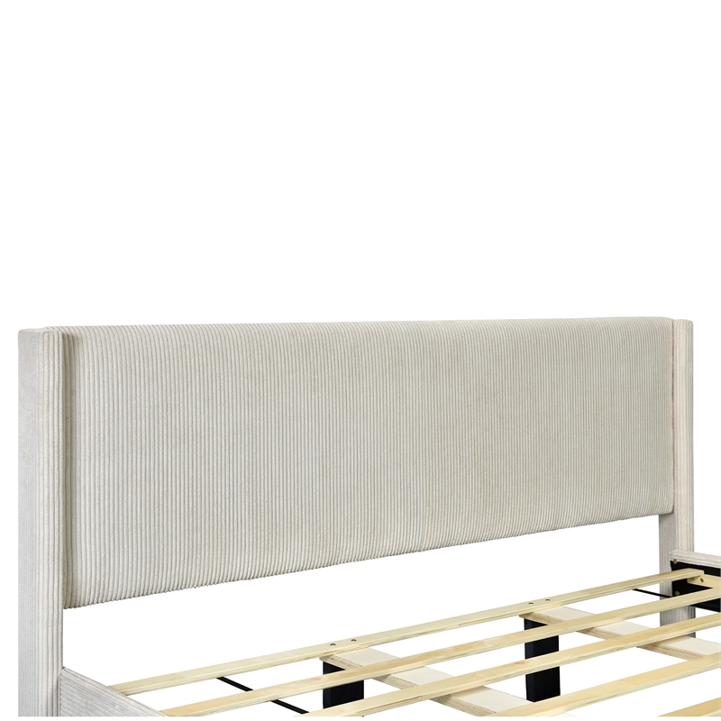Better Home Products Vita Solid Wood & Velvet Platform King Size Bed in Cream