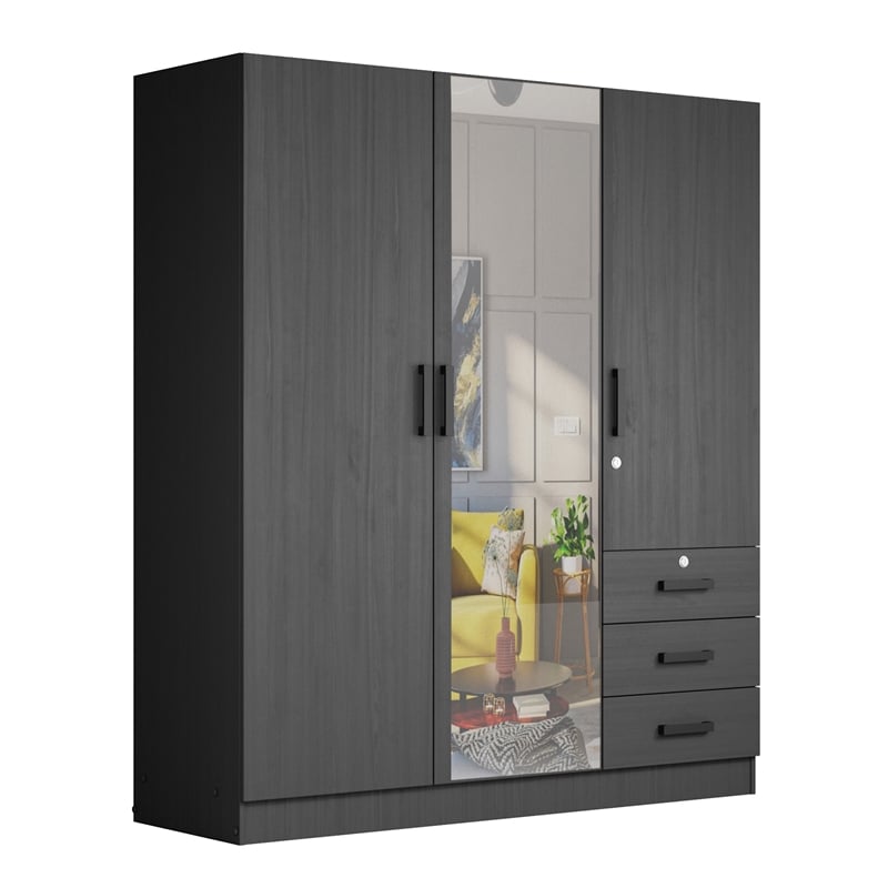 Better Home Product Violet Engineered Wood Wardrobe Armoire with Mirror in Black