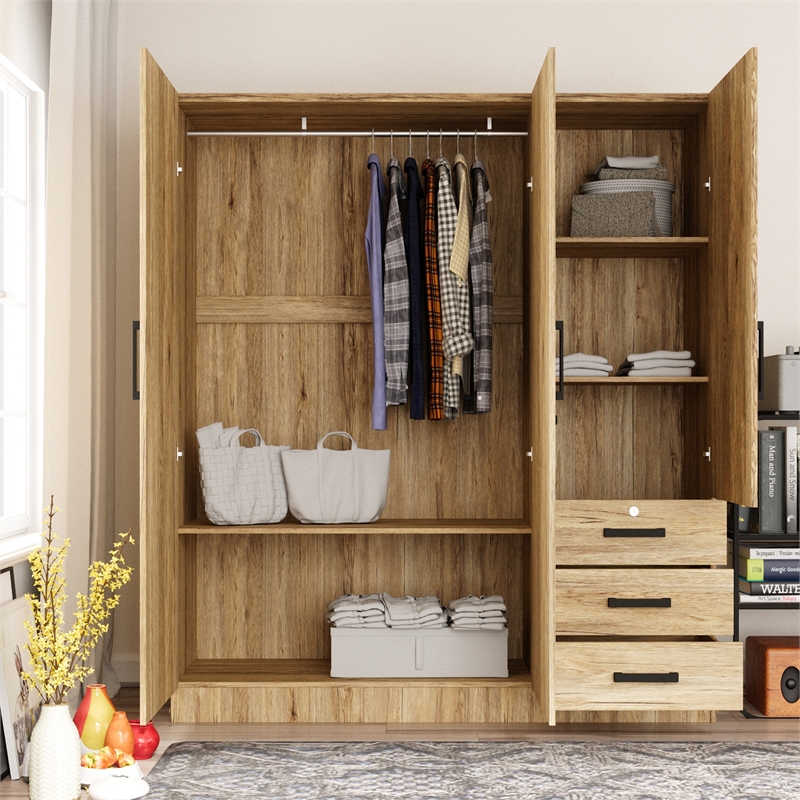 Better Home Product Violet Engineered Wood Wardrobe Armoire with Mirror/Natural
