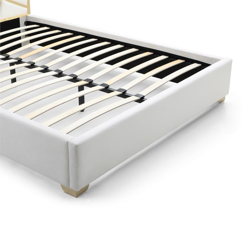 Serenity King Velvet Bed with Gold Metal Frame in Cream Color