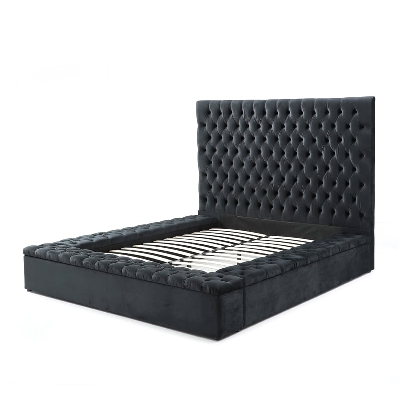 Cosmopolitan Queen Velvet Tufted Upholstered Storage Platform Bed in Black