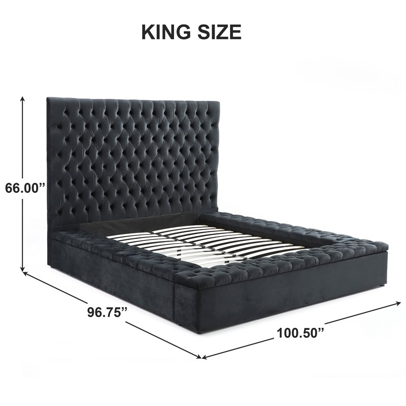 Cosmopolitan King Velvet Tufted Upholstered Storage Platform Bed in Black