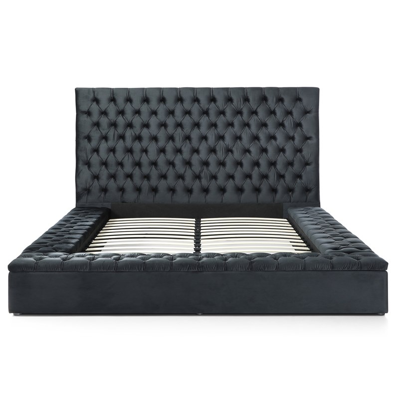 Cosmopolitan King Velvet Tufted Upholstered Storage Platform Bed in Black