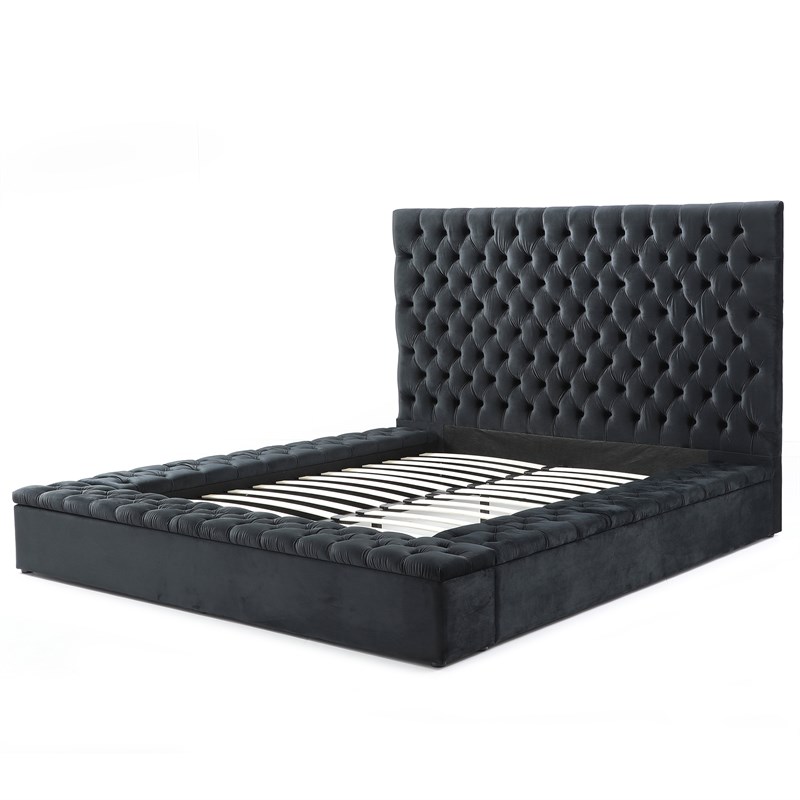 Cosmopolitan King Velvet Tufted Upholstered Storage Platform Bed in Black