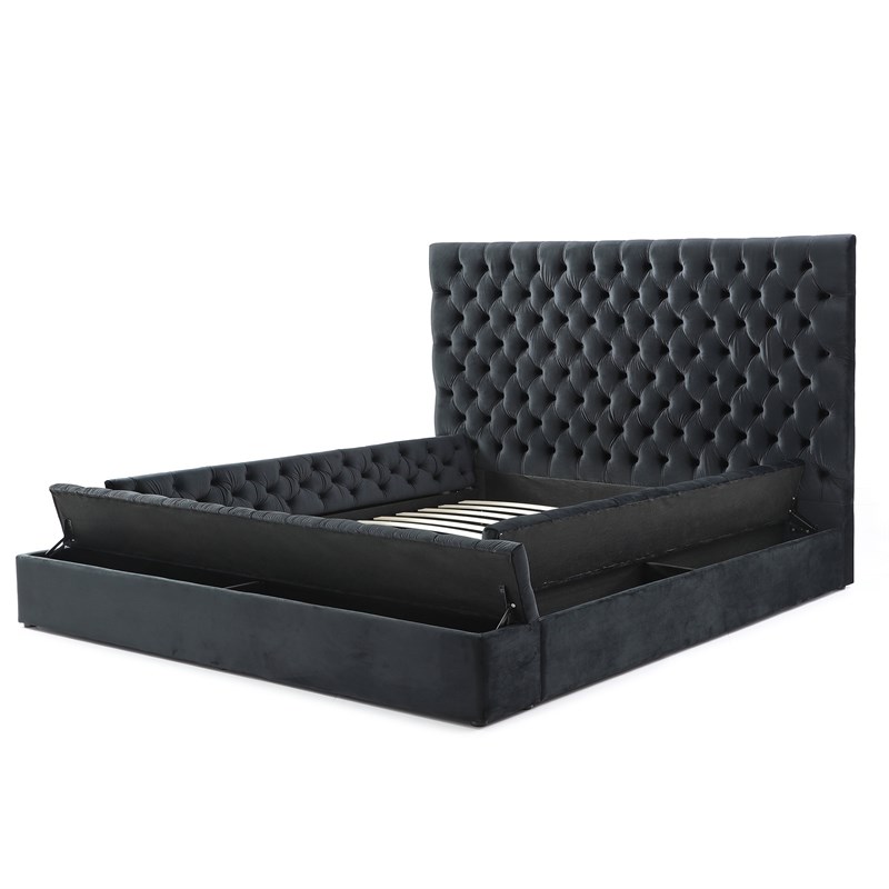 Cosmopolitan King Velvet Tufted Upholstered Storage Platform Bed in Black