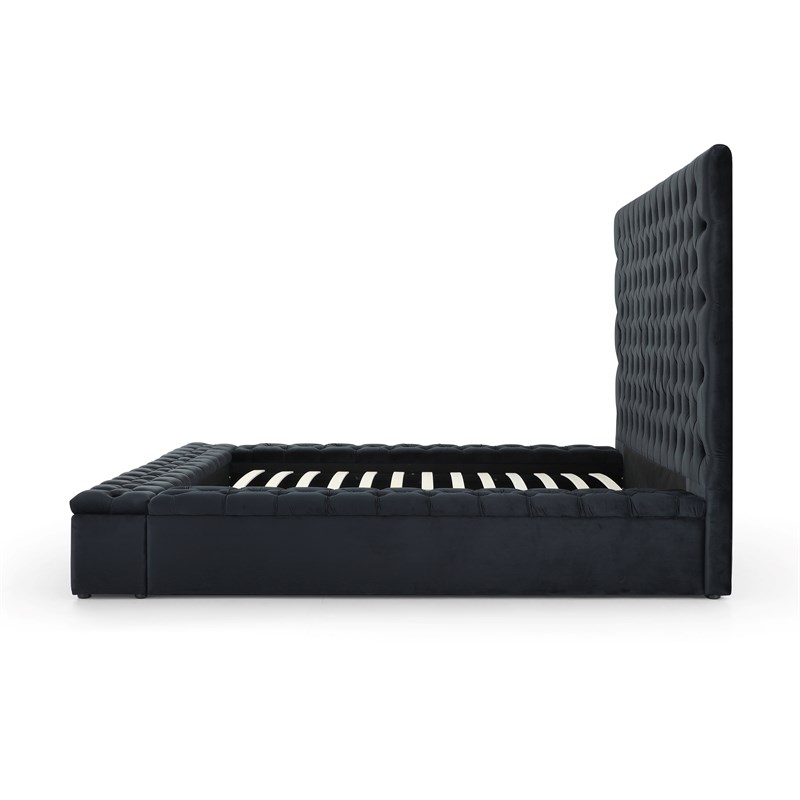 Cosmopolitan King Velvet Tufted Upholstered Storage Platform Bed in Black