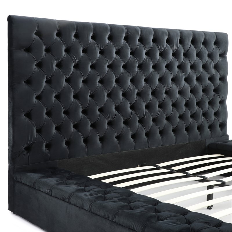 Cosmopolitan King Velvet Tufted Upholstered Storage Platform Bed in Black