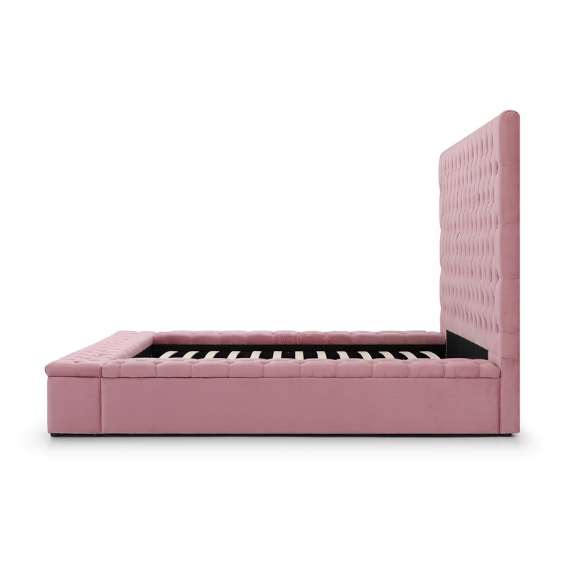 Cosmopolitan Queen Velvet Tufted Upholstered Storage Platform Bed in Pink