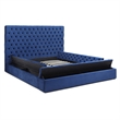 Cosmopolitan King Velvet Tufted Upholstered Storage Platform Bed in Blue