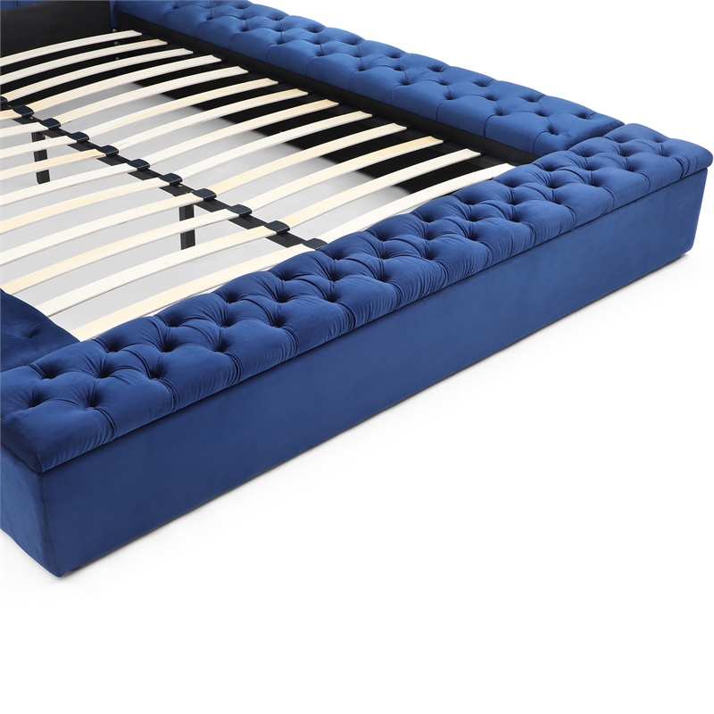 Cosmopolitan King Velvet Tufted Upholstered Storage Platform Bed in Blue