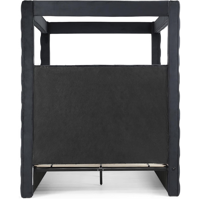 Luxurious Velvet Canopy Queen Bed with Speaker and USB Connection in Black