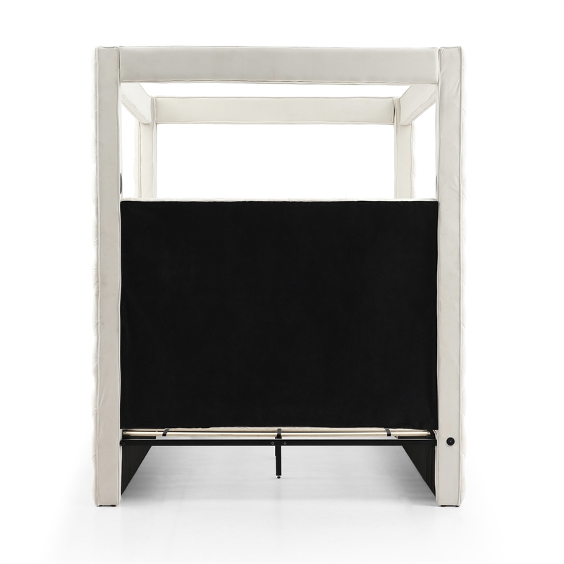 Luxurious Velvet Canopy Queen Bed with Speaker and USB Connection in Cream