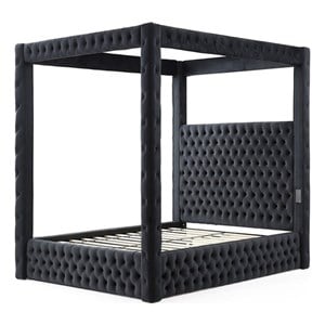 Luxurious Velvet Canopy King Bed with Speaker and USB Connection in Black
