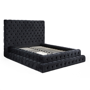 Eleonora Queen Size Luxurious Upholstered Velvet Bed in Black Color