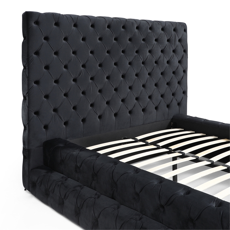Eleonora Queen Size Luxurious Upholstered Velvet Bed in Black Color