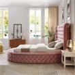Elizabeth Upholstered Velvet Round Storage Queen Size Bed in Pink Color