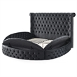Elizabeth Upholstered Velvet Round Storage Queen Size Bed in Black Color
