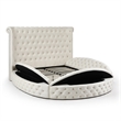 Elizabeth Upholstered Velvet Round Storage Queen Size Bed in Cream Color