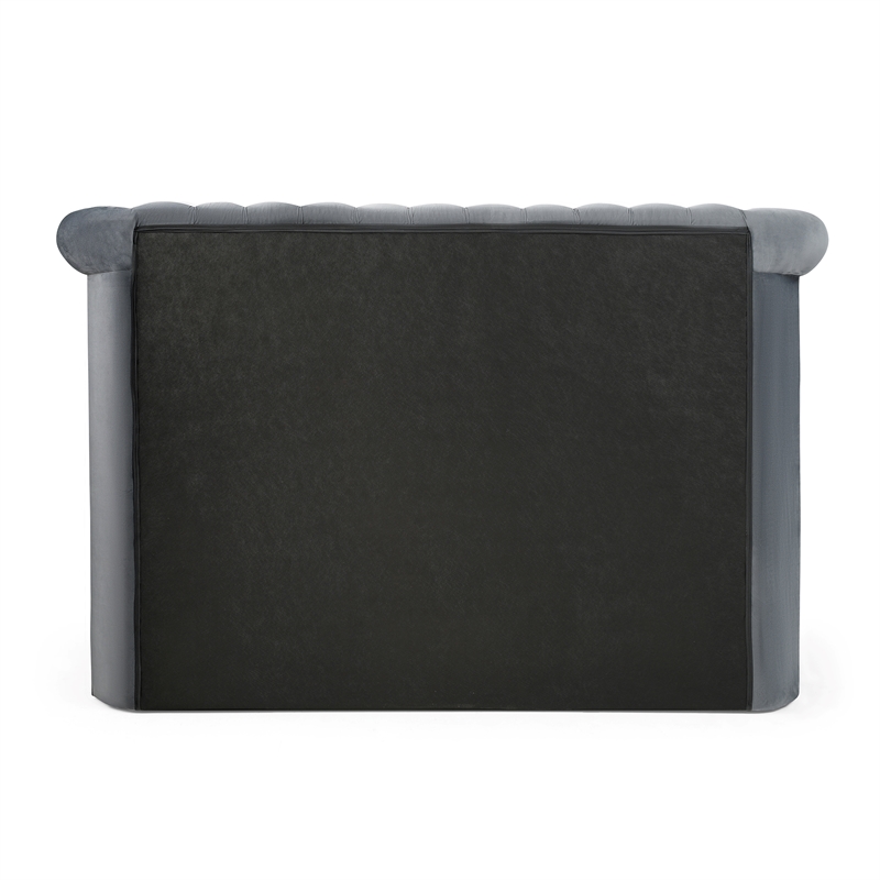 Elizabeth Upholstered Velvet Round Storage Queen Size Bed in Gray Color