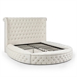 Elizabeth Upholstered Velvet Round Storage King Size Bed in Cream Color