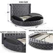 Elizabeth Upholstered Velvet Round Storage King Size Bed in Gray Color